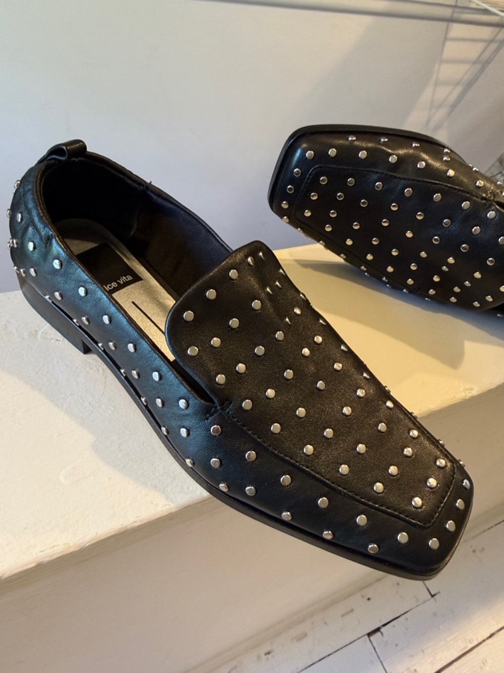 Dolce Vita Black Leather Studded Slip-On Loafers